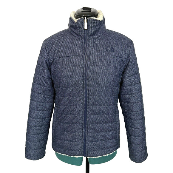 Girls‎ The North Face Reversible Fur Jacket - Blue And Ivory Size Large 14/16 - Picture 1 of 12